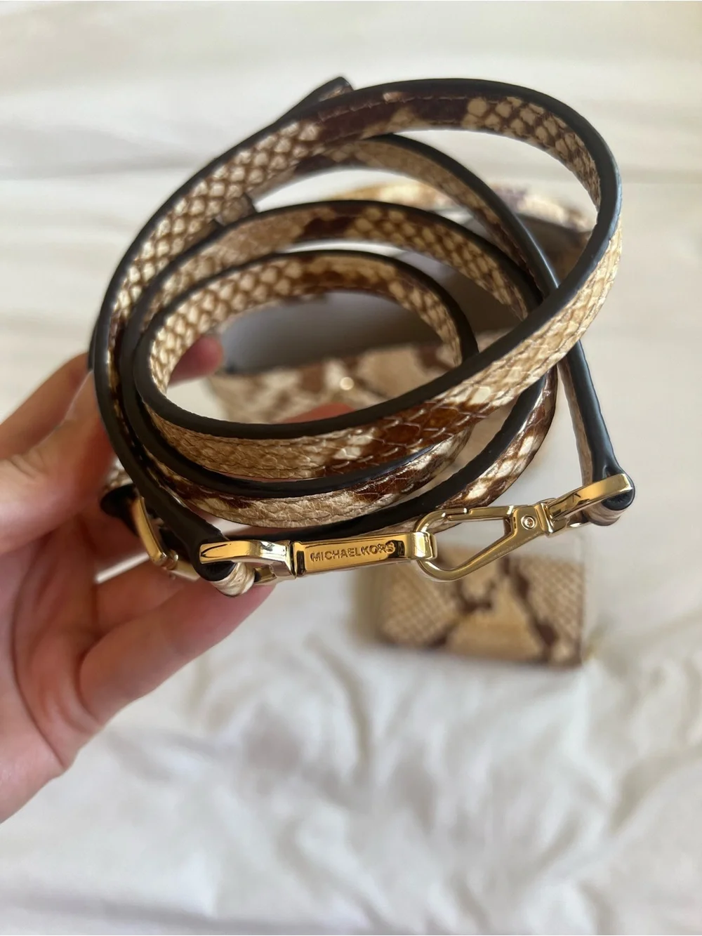 Michael Kors Beige Snake-Print Leather Bucket Bag with Wallet set